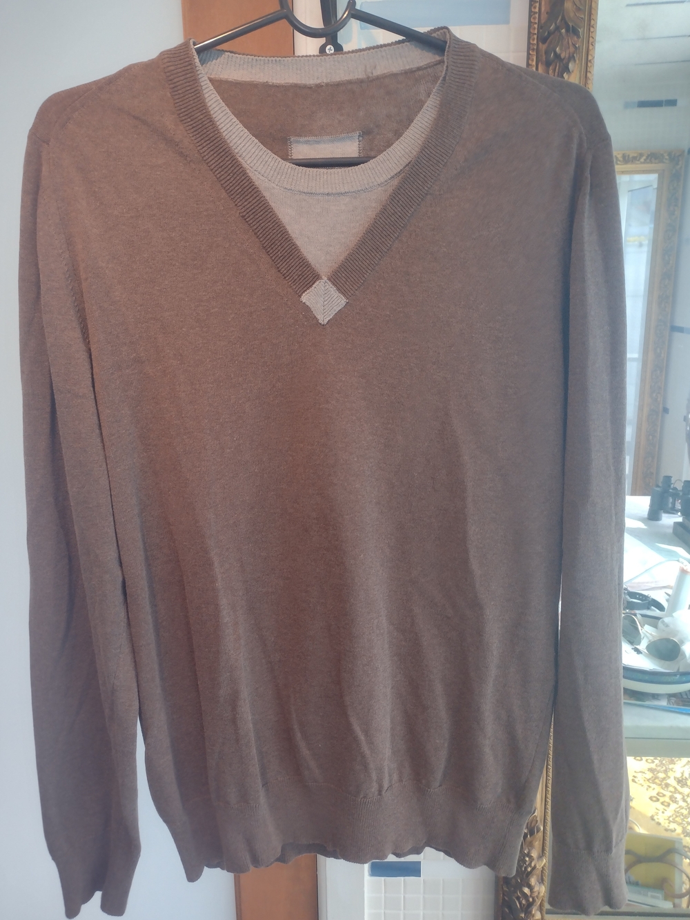 Marithe Francois Girbaud Men's V-Neck Sweater - Taupe Brown